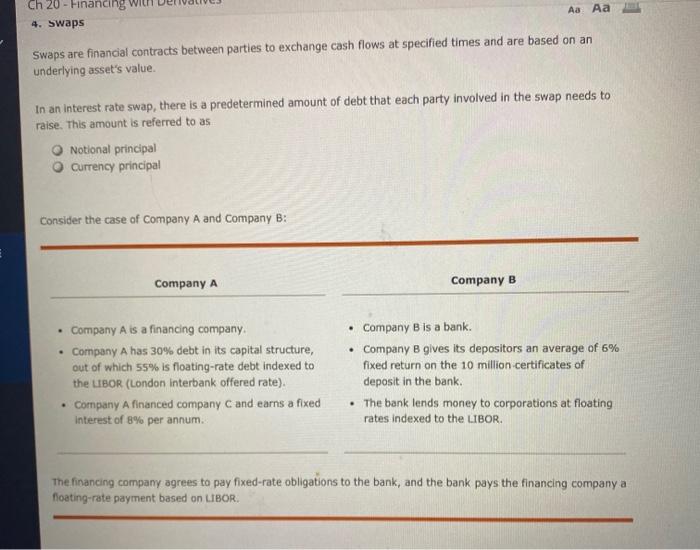  Aa Aa Ch 20 - Financing 4. Swaps Swaps are financial