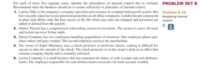  For each of these five separate cases, identify the principle(s) of