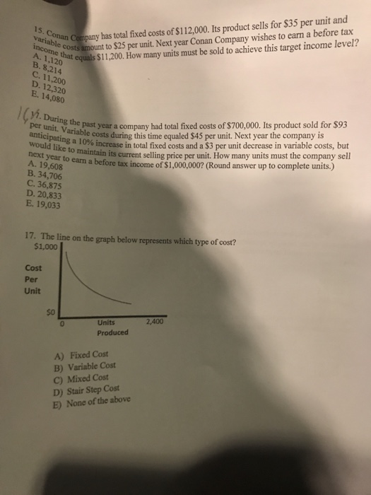 15-17 15. Conan Co variable costs income that ca A. 1,120 B.