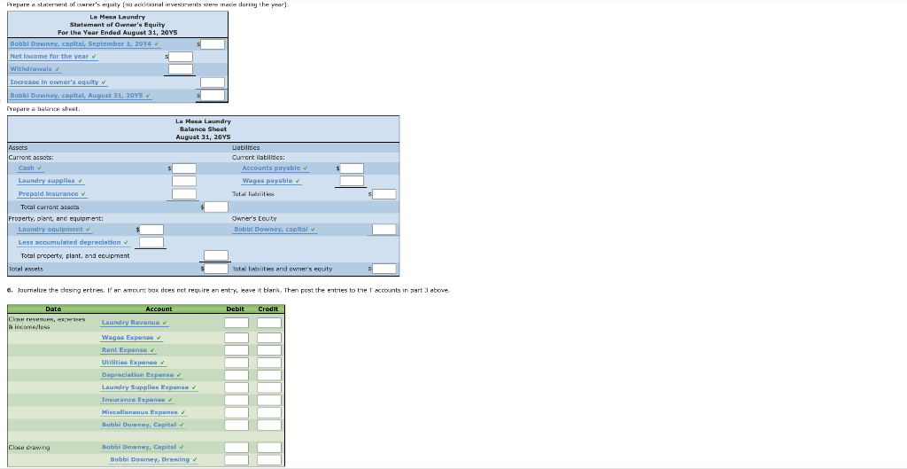 Supplies 9,000 Prepeld turence 6,000 Laundry Equipment 180,800 Accumulated Depreciation 49,200 Accounts