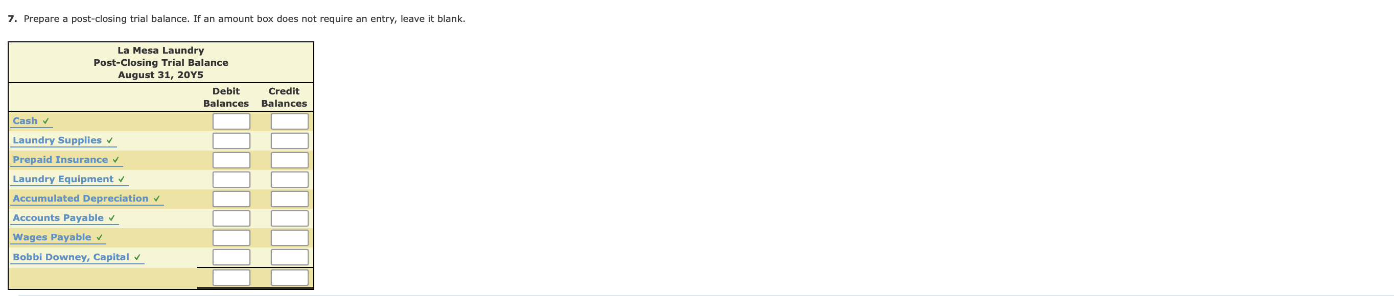 Payabla 7,800 Bobbi Downey, Capital 95,000 Bobbi Danny Drawing 2,400 Laundry Reveru