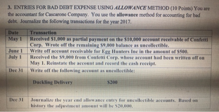 I could use some help. 3. ENTRIES FOR BAD DEBT EXPENSE USING