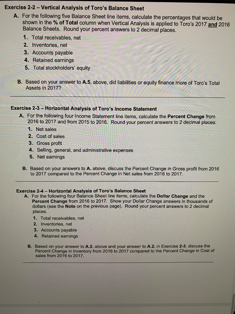 Analysis to the Income Statements and Balance Sheets of The Toro Company.