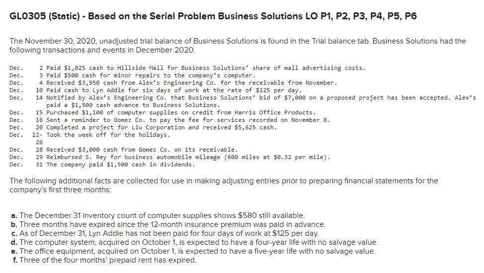  GLO305 (Static) - Based on the Serial Problem Business Solutions LO