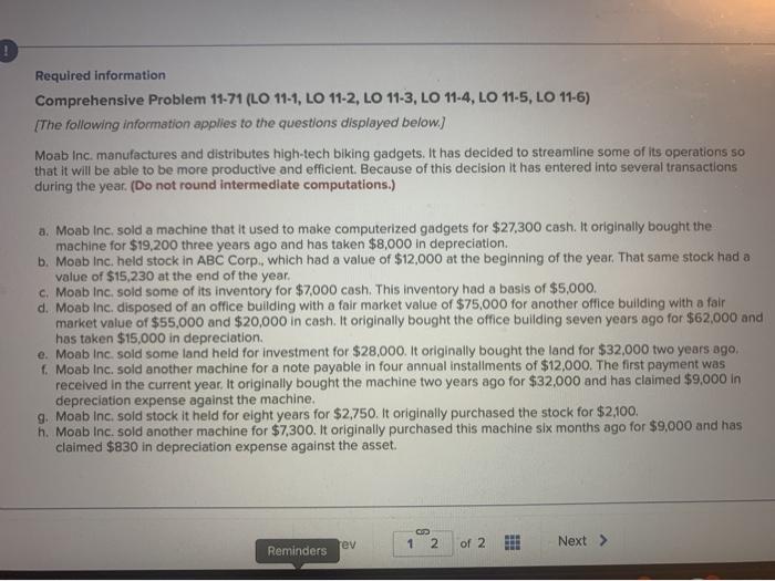  Required information Comprehensive Problem 11-71 (LO 11-1, LO 11-2, LO 11-3,
