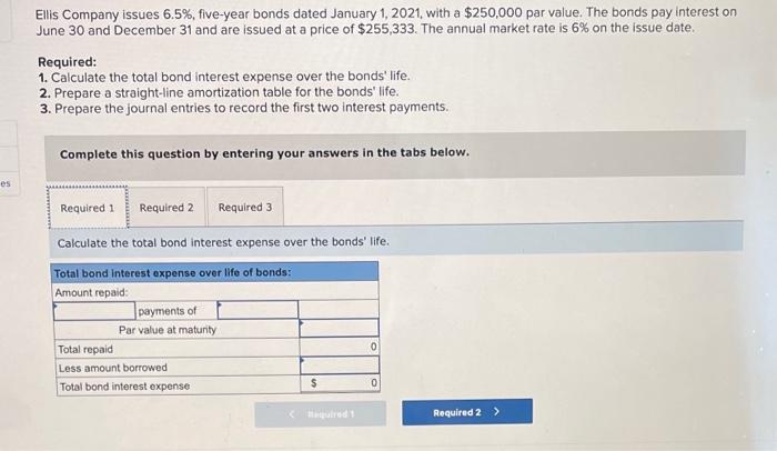  Ellis Company issues 6.5%, five-year bonds dated January 1, 2021, with