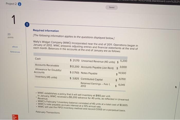  blackboard.com%252F Project 2 Saved 1 0 23 points Required information [The