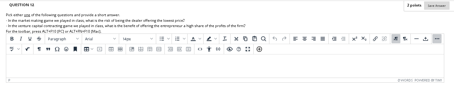  QUESTION 12 2 points Save Answer Pick either one of the