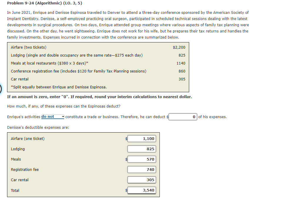 Problem 9-24 (Algorithmic) (LO. 3,5) In June 2021, Enrique and Denisse