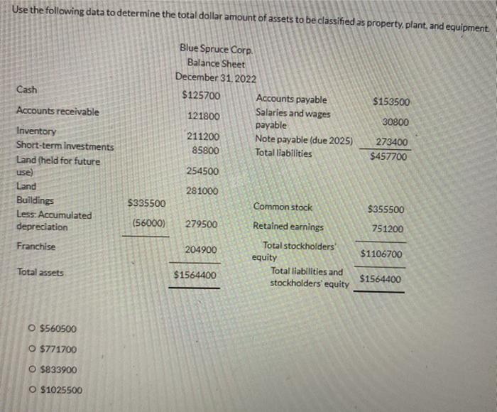  Use the following data to determine the total dollar amount of