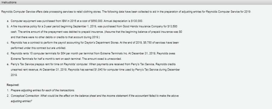 Instructions Reynolds Computer Service offers data processing services to retail clothing
