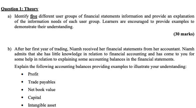  Please answer a and b tks xx Question 1: Theory a)