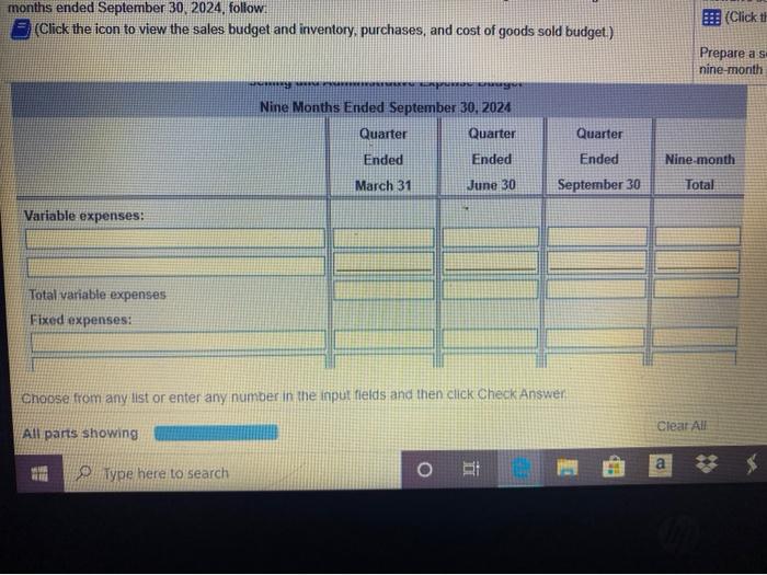 view the sales budget and inventory, purchases, and cost of goods sold