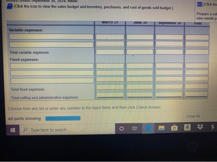budget.) Stewart, Inc. Selling and Administrative Expense Budget Nine Months Ended September