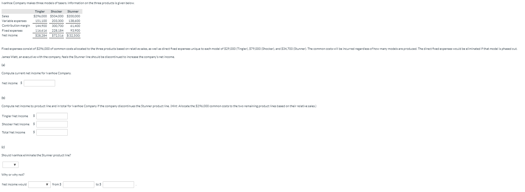 Y-Go undergarments a year. The per unit and the total costs for