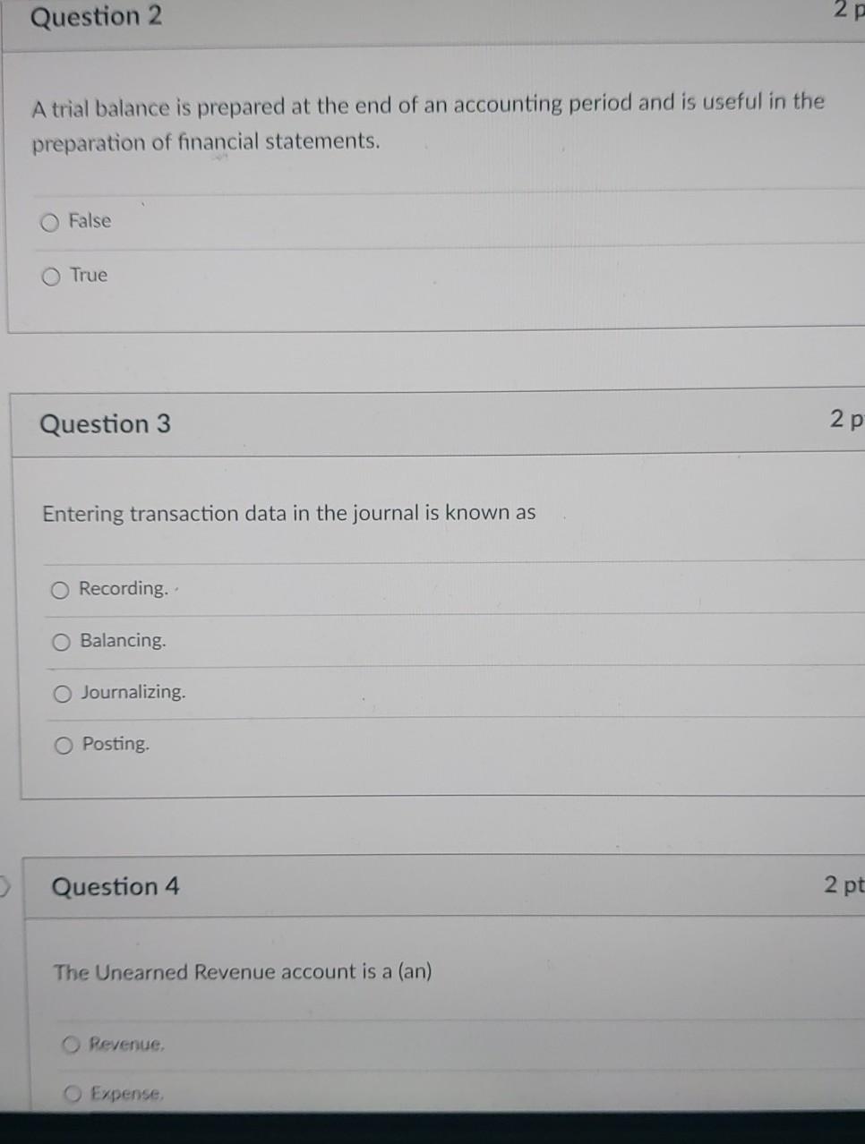 quiz 2 No 2 3 4 Question 2 2 p A