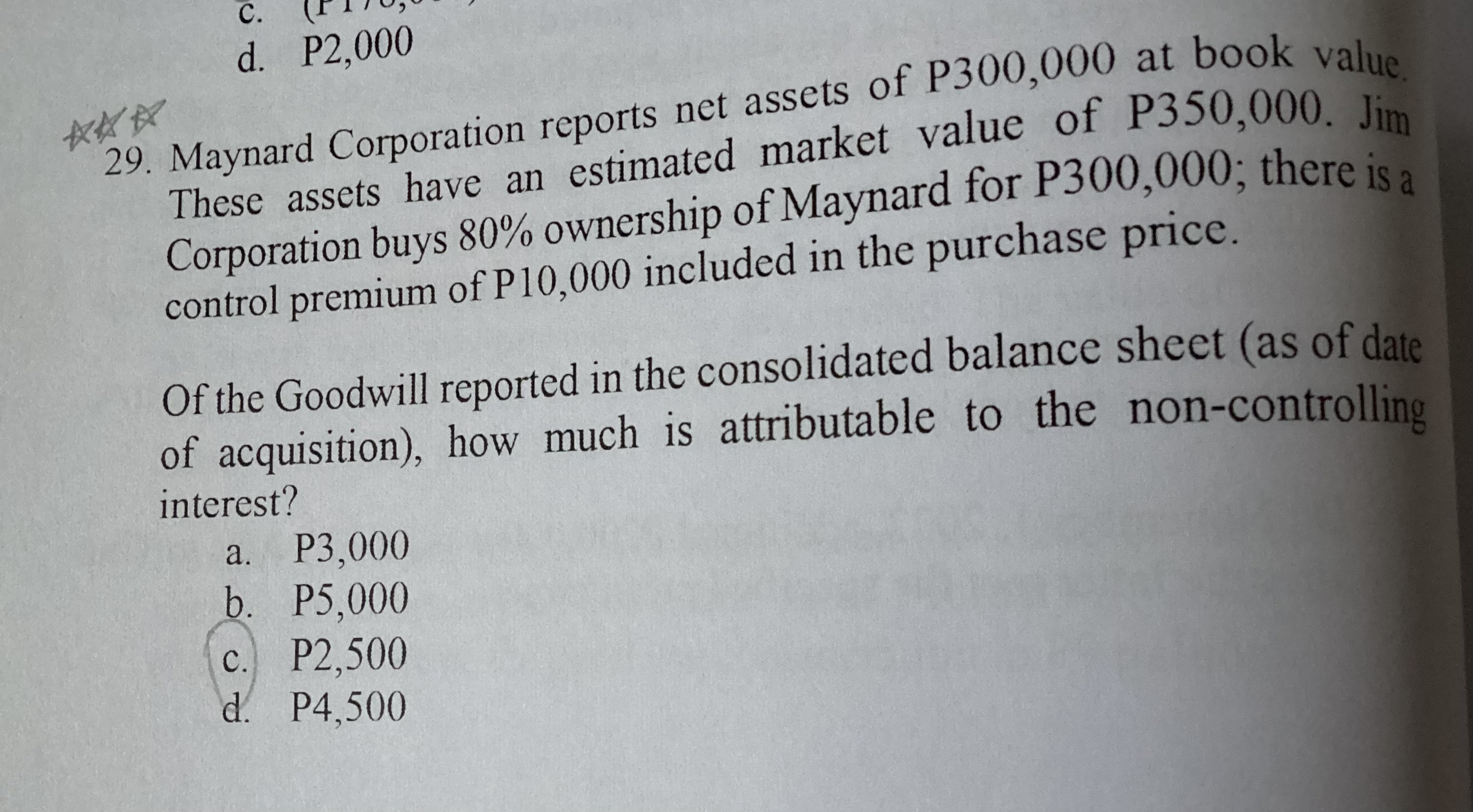 There is already an answer please show the computation d. P2,000 29.