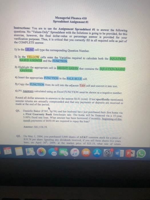 please show all steps to input for each problem into spreadsheet