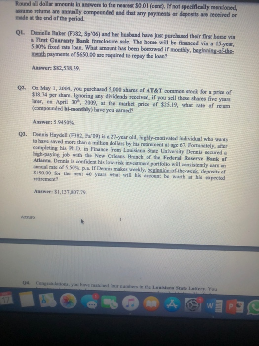 Managerial Finance 410 Spreadsheet Assignment #1 Instructions: You are to use the