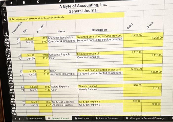 Retained Eamings 23 3300 Dividends 24 3400 Income Summary 25 4100 Computer