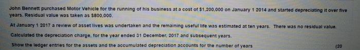 please do question asap!!!! John Bennett purchased Motor Vehicle for the running