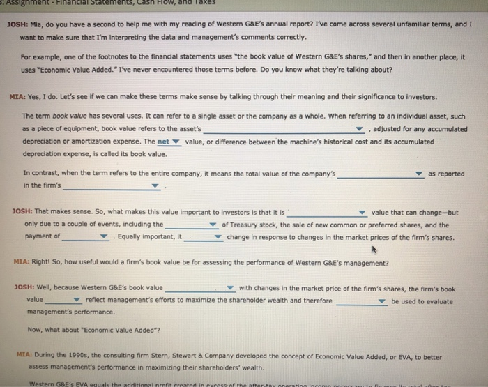  $: Assignment Statements, JOSH: Mia, do you have a second to