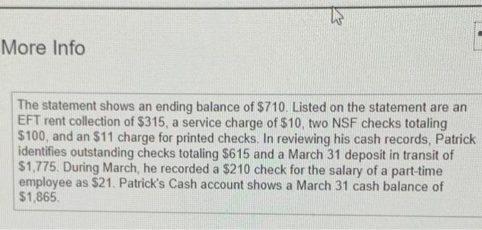 just received the company's monthly bank statement at March 31 from Ringley