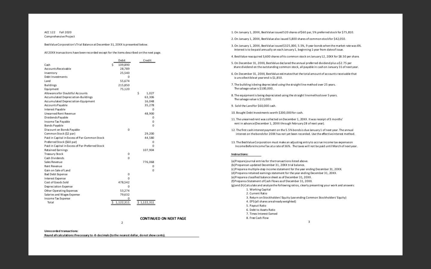  Please help me.. This is all the information provided ACC 122