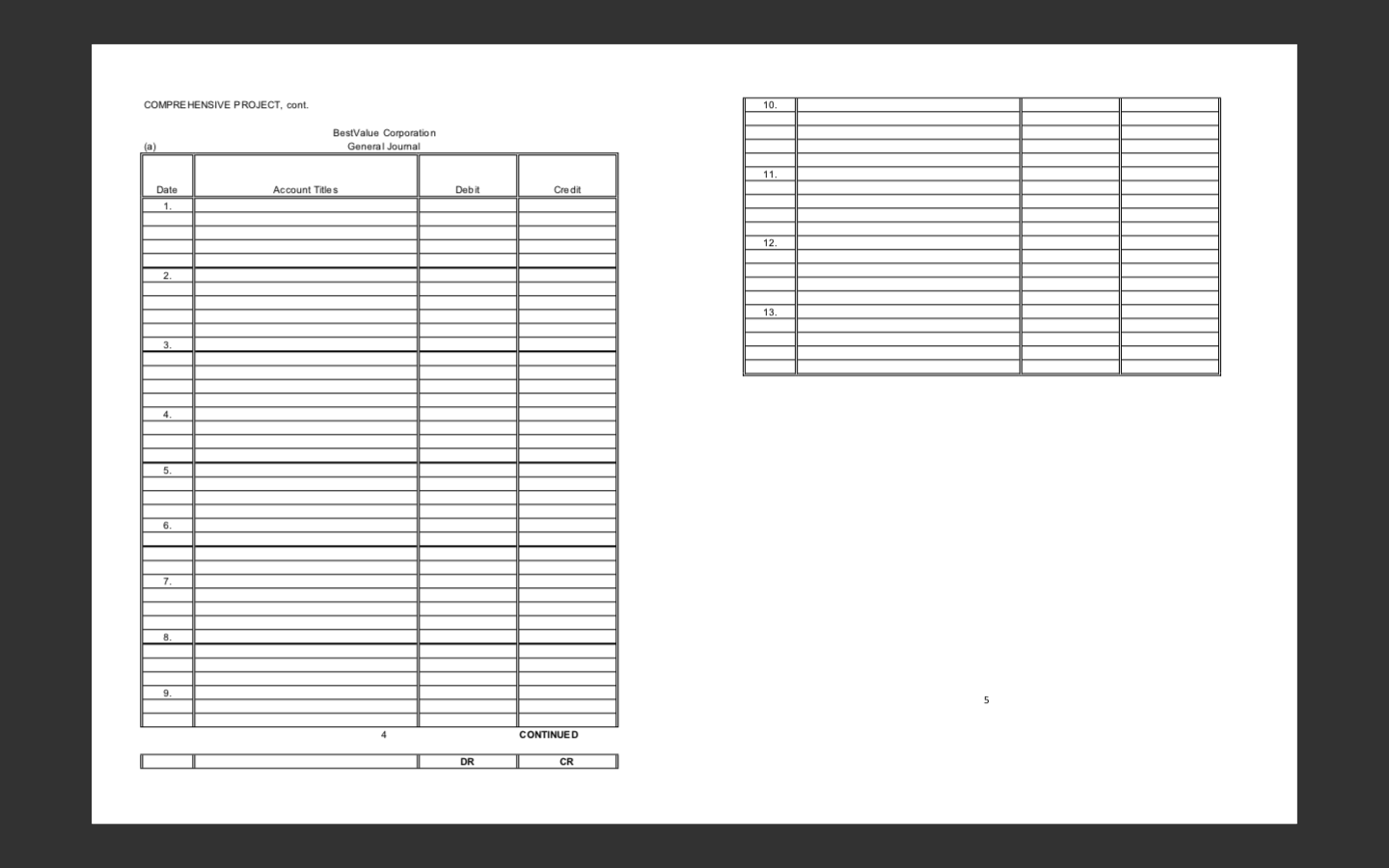 Fall 2020 Comprehensive Project Best Value Corporation's Trial Balance at December 31,