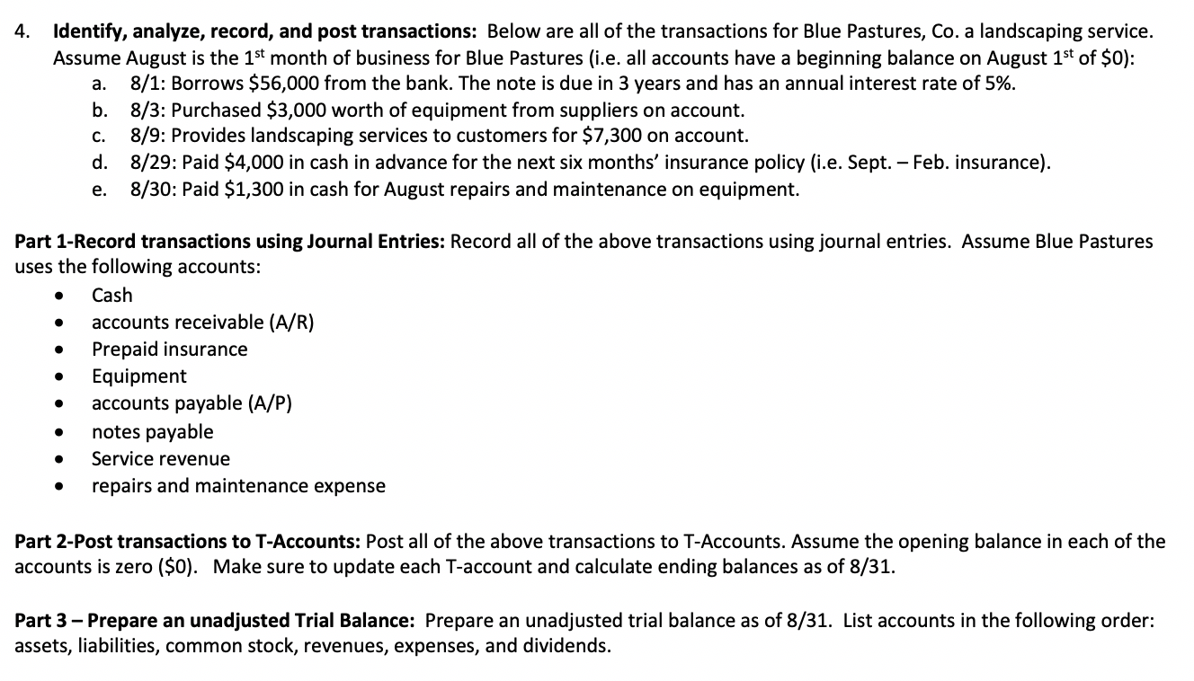  4. Identify, analyze, record, and post transactions: Below are all of