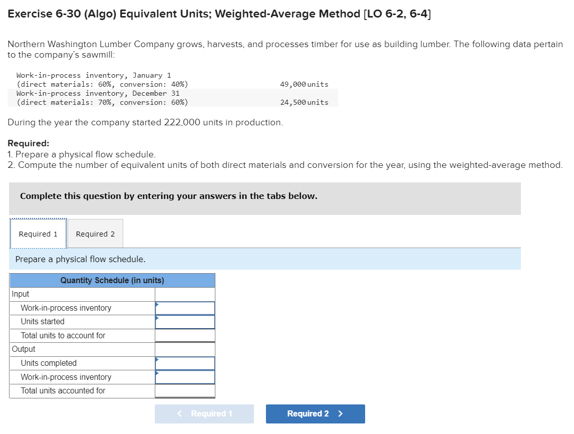  Exercise 6-30 (Algo) Equivalent Units; Weighted-Average Method [LO 6-2, 6-4) Northern
