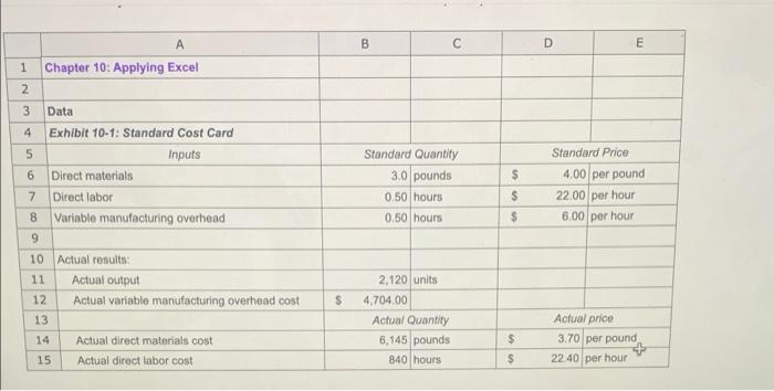  B D E 1 Chapter 10: Applying Excel 2 3 Data