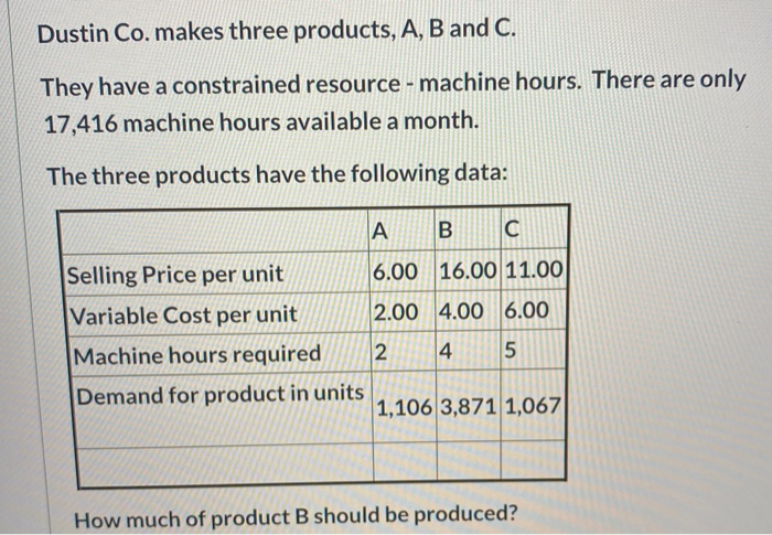  do all 3 please Dustin Co. makes three products, A, B