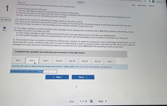 unit, and fixed expenses total $180,000 per year. Its operating results for