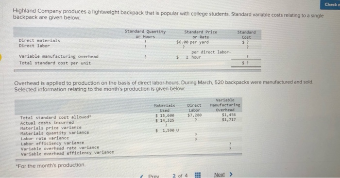 direct labor, and variable manufacturing overhead before attempting to answer any of