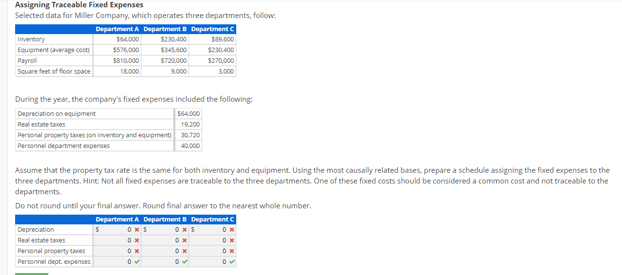  Assigning Traceable Fixed Expenses Selected data for Miller Company, which operates