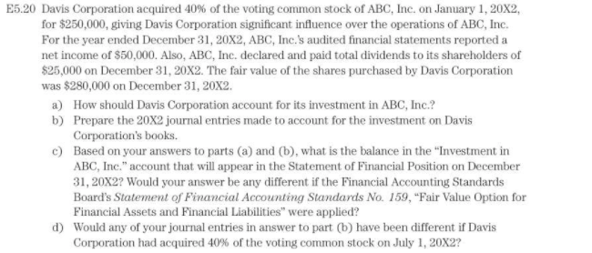  Please answer part A, B, C, & D. Thank you! E5.20