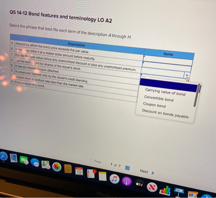 Description A. Amount by which the bond price exceeds the par value.