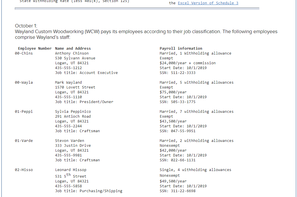 Payroll Project: Wayland Custom Woodworking (1 Month, Part 1) (Static) [The following