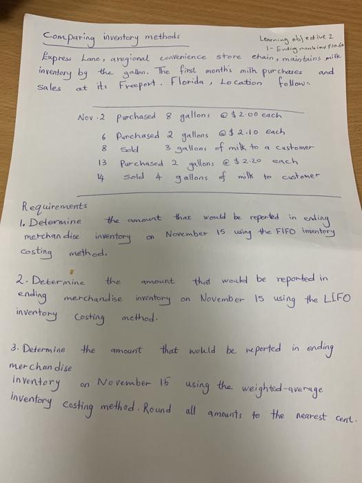  1- Eughlin yiele comparing inventory methods Learning objective 2 kapress Lane,