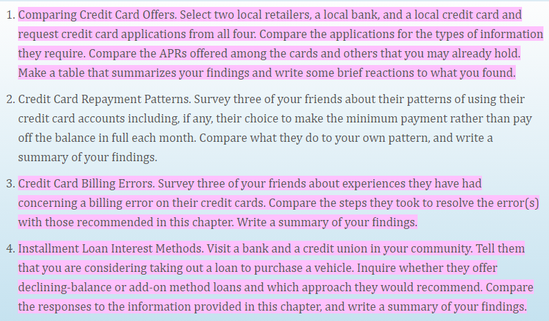 Hi, I need help with #1, 2 & 3 1. Comparing Credit