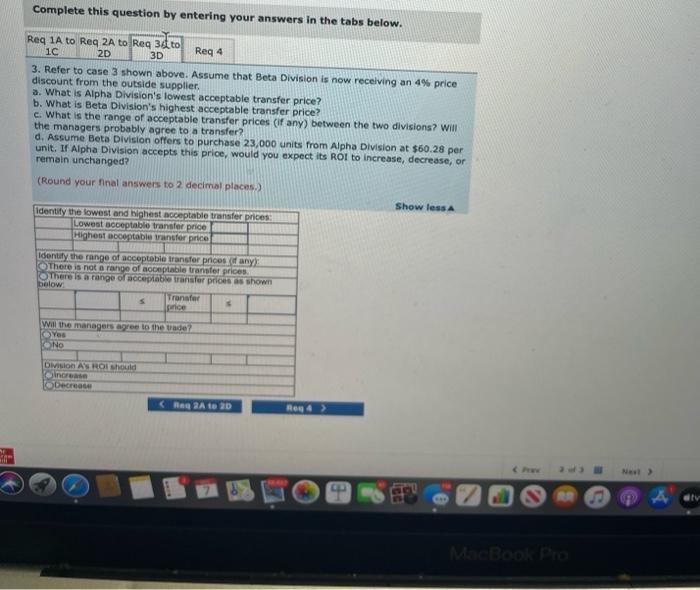 information relative to the two divisions: Case 1 2 3 4 Alpha