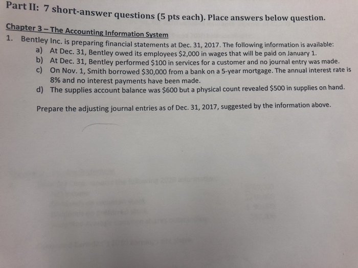 HURRY PLEASE Part II: 7 short-answer questions (5 pts e -answer questions