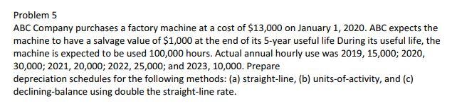 Problem 5 ABC Company purchases a factory machine at a cost