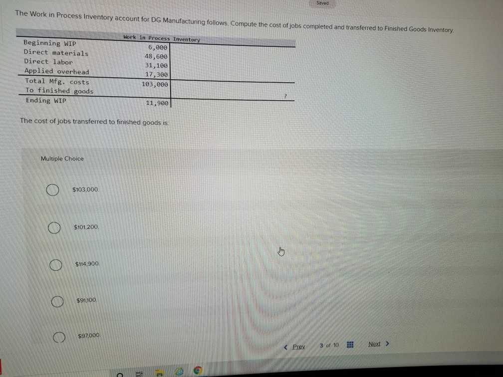  Saved The Work in Process Inventory account for DG Manufacturing follows.