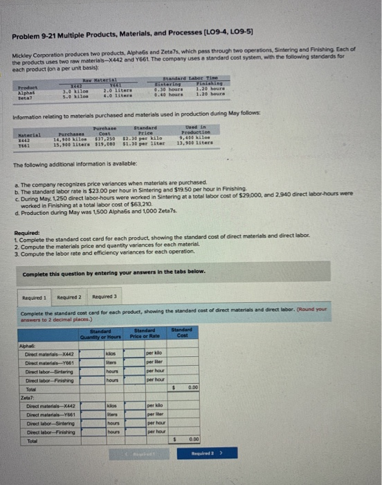  Problem 9-21 Multiple Products, Materials, and Processes (LO9-4, LO9-5) Mickley Corporation