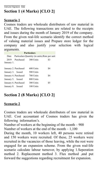 I'm in hurry Instructor Signature Date Section 1 (4 Marks) (CLO 2]