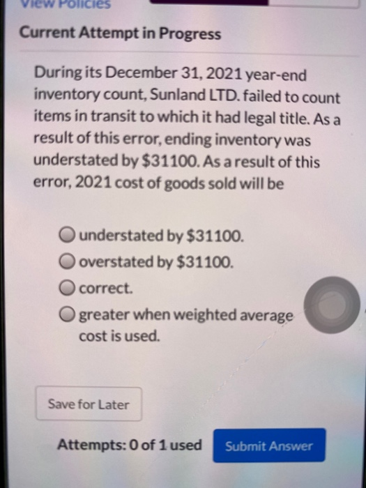  View Policies Current Attempt in Progress During its December 31, 2021