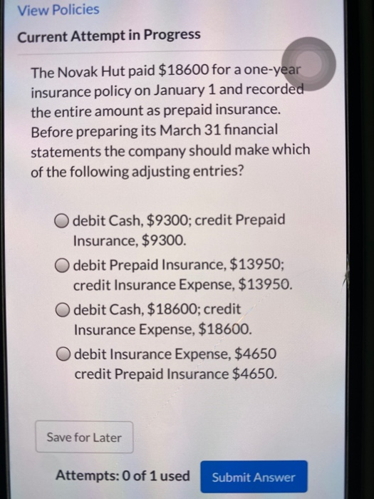 Save for Later Attempts: 0 of 1 used Submit Answer Question 4