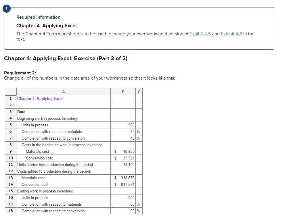 Chapter 4: Applying Excel: Exercise (Part 2 of 2) Requirement 2: Change